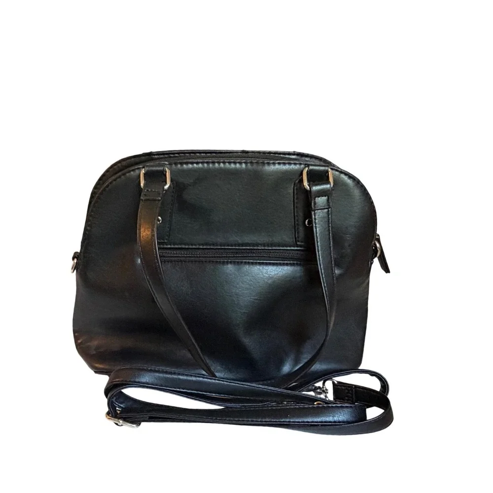 Nicole Miller New York Black Dome Satchel Crossbody Bag Silver Hardware Mens